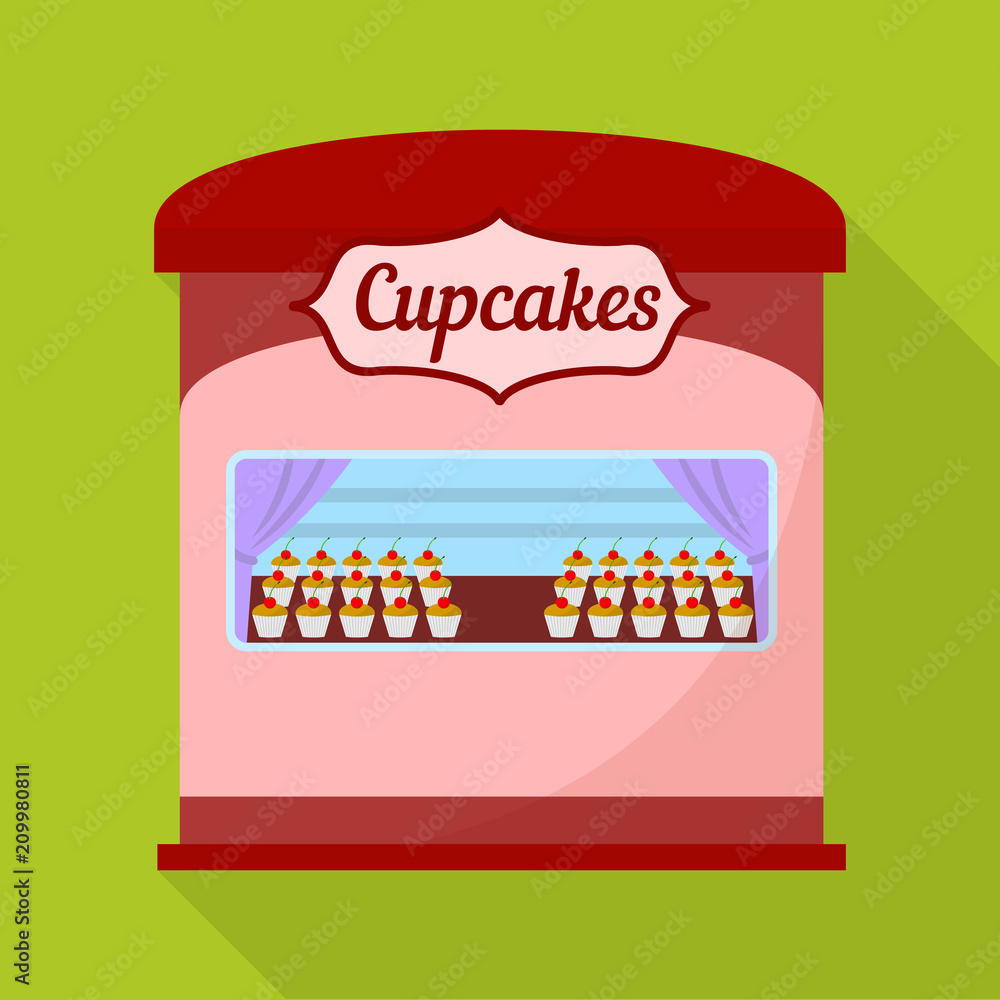 Cupcakes street shop icon. Flat illustration of cupcakes street shop vector icon for web design