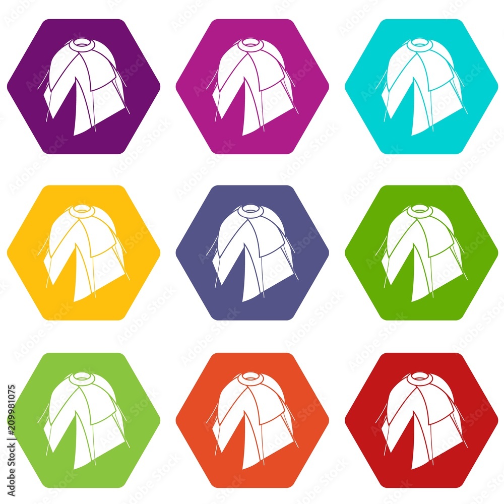 Flower tent icons 9 set coloful isolated on white for web Flower tent icons 9 set coloful isolated on white for web