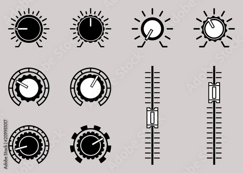 Set of volume control on gray backgrounds. Flat vector