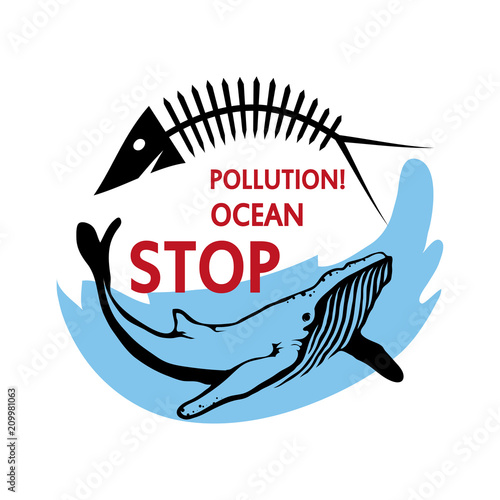 Ocean pollution concept. Stop the pollution of the ocean. Vector graphics to design.