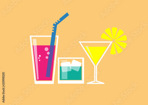 Cocktail party invitation. Vintage poster, vector black background in flat design