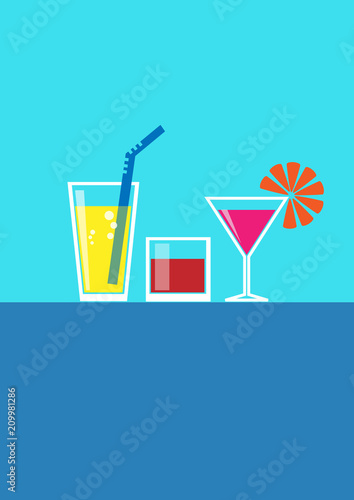 Cocktail party invitation. Vintage poster, vector black background in flat design