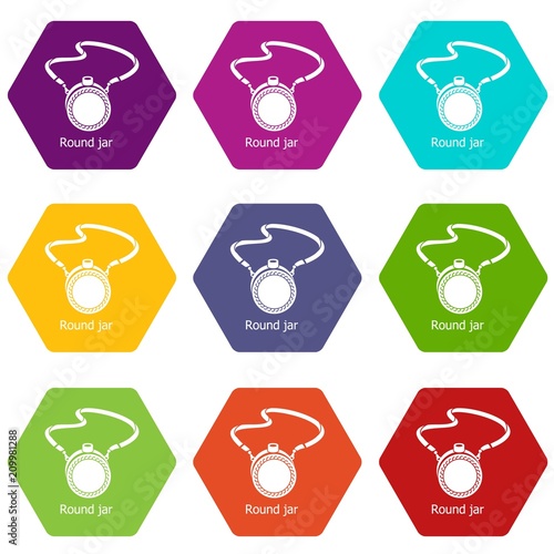 Flask icons 9 set coloful isolated on white for web