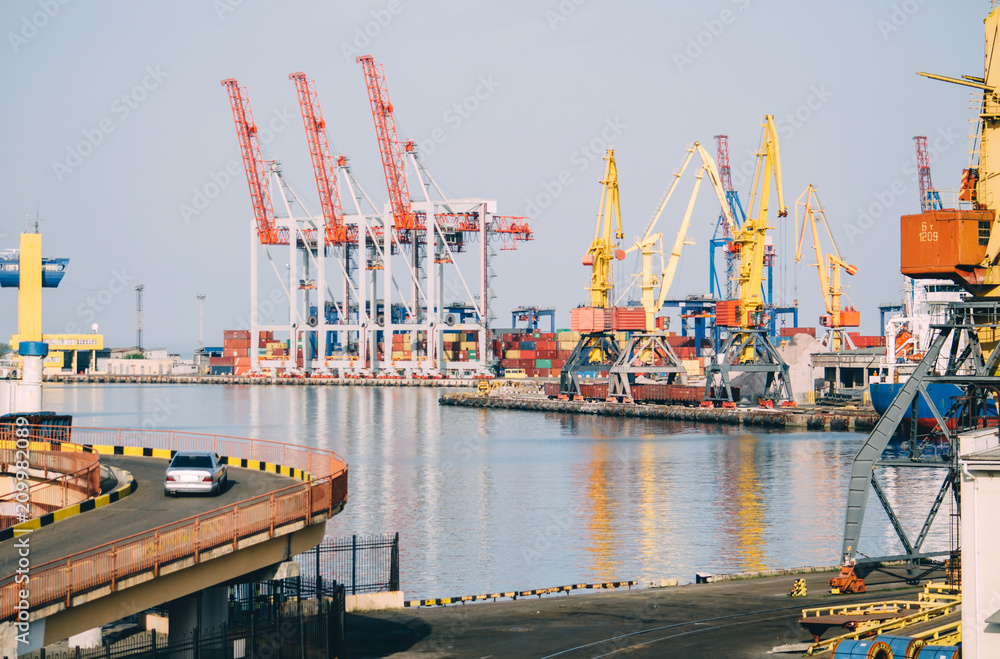 Fototapeta premium A cargo ship is in the marine port (Odesa, Ukraine)