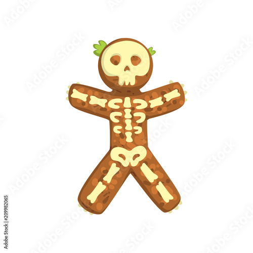 Gingerbread man looks like skeleton  Christmas character with funny face vector Illustration on a white background