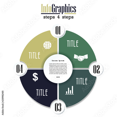Vector circle chart infographic template with 4 options. Cycle diagram, graph, presentation. Design for business concept with circular parts, steps, processes, advertising, layouts, annual reports