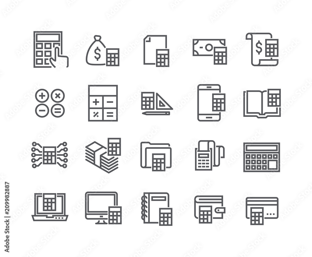 Editable simple line stroke vector icon set,Calculation related icons collection, banking, receipts, engineering calculators and more.48x48 Pixel Perfect. Editable simple line stroke vector icon set,Calculation related icons collection, banking, receipts, engineering calculators and more.48x48 Pixel Perfect.