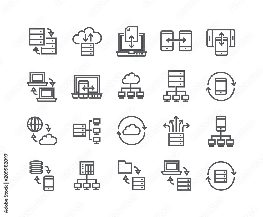 Editable simple line stroke vector icon set,Data service-related collections, data backup, data sharing, data connections, data relationships, and more.48x48 Pixel Perfect.