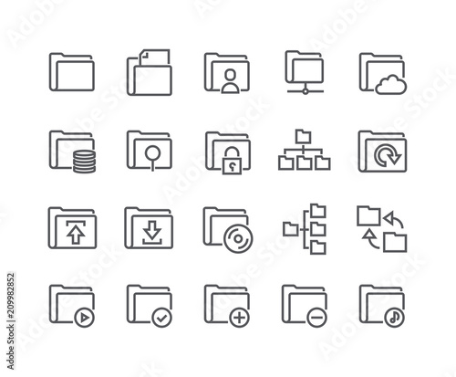 Editable simple line stroke vector icon set,Various folders System icons, shares, security, servers, relationships and more.48x48 Pixel Perfect.