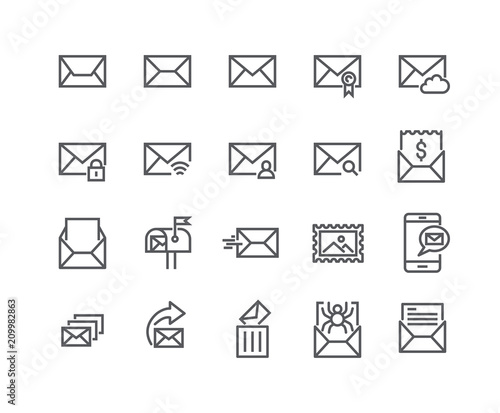 Editable simple line stroke vector icon set,Contains such Icons as Newsletter, Spam, Private, Mail Box, Address Book and more..48x48 Pixel Perfect.