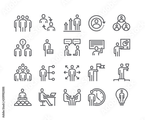 Editable simple line stroke vector icon set,Business Office Related People Meeting, Winner, Teamwork, Presentation, Conversation, Employment.48x48 Pixel Perfect.