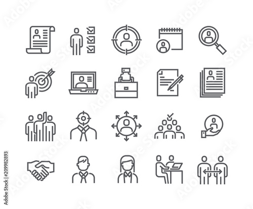 Editable simple line stroke vector icon set,Headhunting Related Icons. Business people, Communication and Team work and more.48x48 Pixel Perfect.