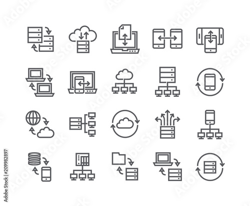 Editable simple line stroke vector icon set,Data service-related collections, data backup, data sharing, data connections, data relationships, and more.48x48 Pixel Perfect.