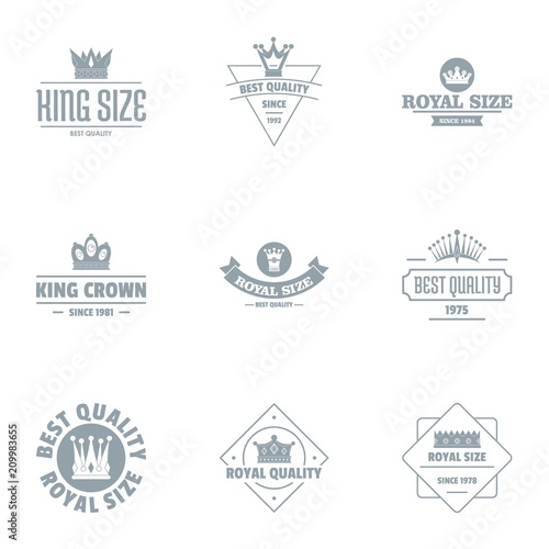 King size logo set. Simple set of 9 king size vector logo for web isolated on white background