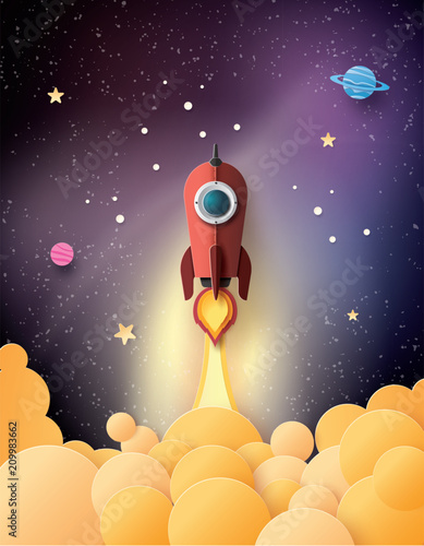 Space rocket launch and galaxy .