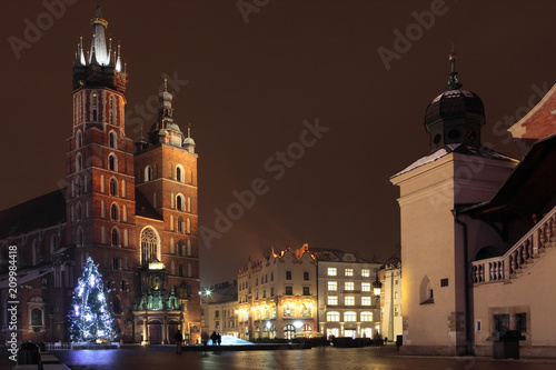 Saint Mary's Church, christmas night view, Krakow, Poland