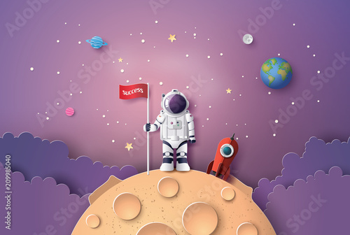 Astronaut with Flag on the moon photo