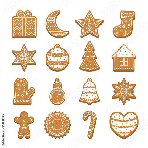 Cartoon Christmas Cookies Icon Set. Vector
