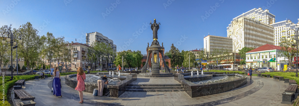 KRASNODAR, RUSSIA - MAY 2, 2017: Monument to the Holy Great Martyr Catherine.