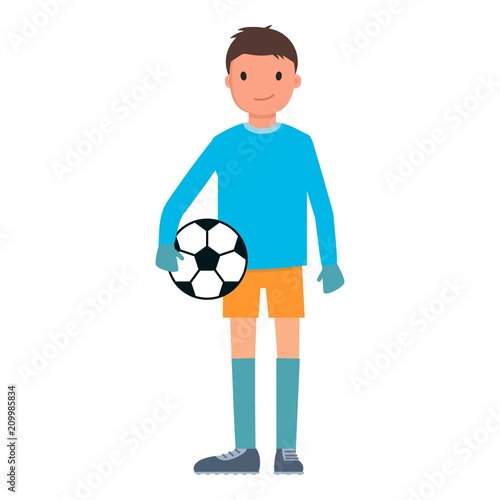Goalkeeper with ball icon. Flat illustration of goalkeeper with ball vector icon for web design