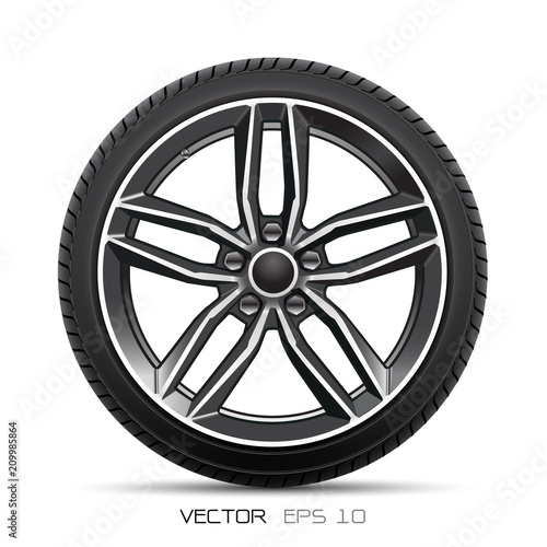 Aluminum wheel car tire design modern on white background vector illustration.