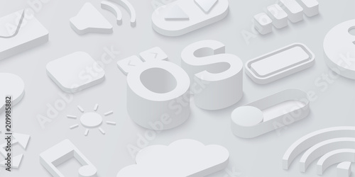 Grey 3d operating system background with web symbols. photo