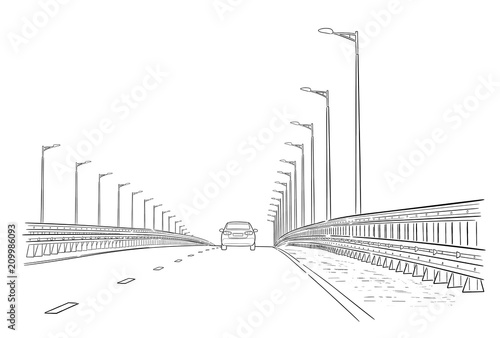 Road graphic art black white landscape sketch