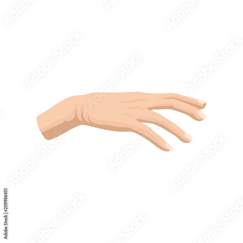 Flat vector icon of woman s or man s hand with classic manicure. Element for advertising poster or banner of beauty salon