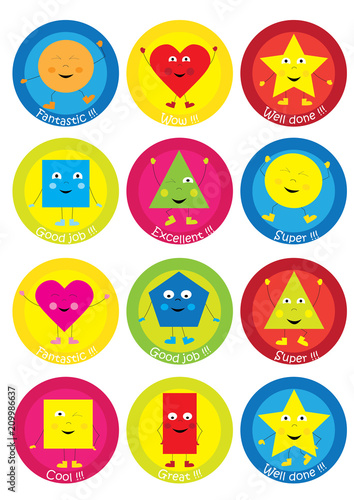 Obraz na płótnie Teacher Reward Motivational Stickers for Children – funny, happy basic shapes collection w salonie