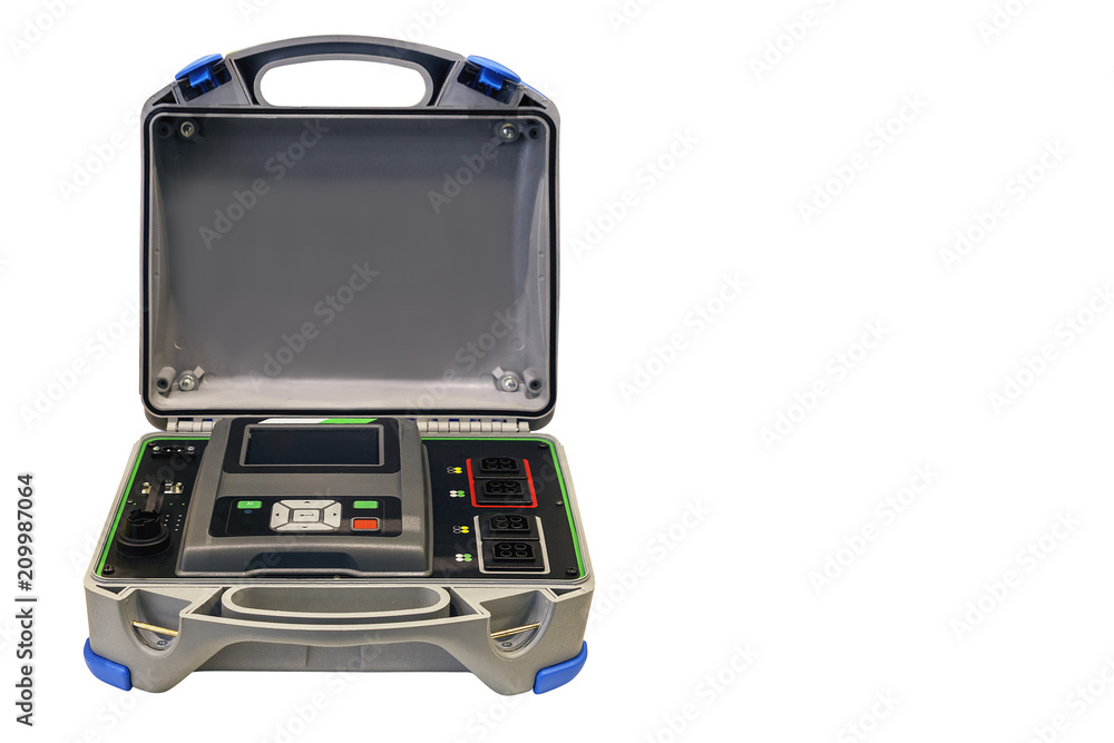 Isolated on white background modern digital instrument for checking the parameters of transformers Isolated on white background modern digital instrument for checking the parameters of transformers
