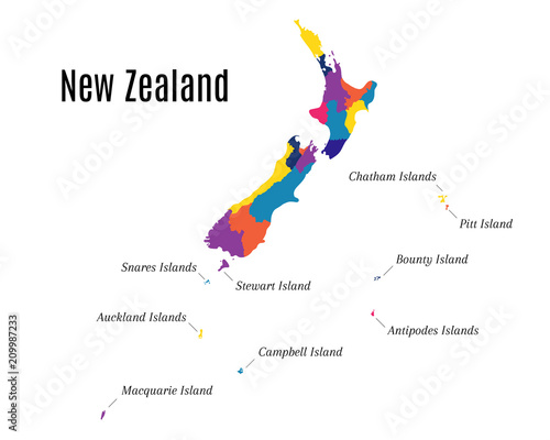 Geographical map on the New Zealand and its islands