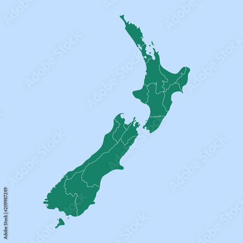 Map of the New Zealand with marked state borders.