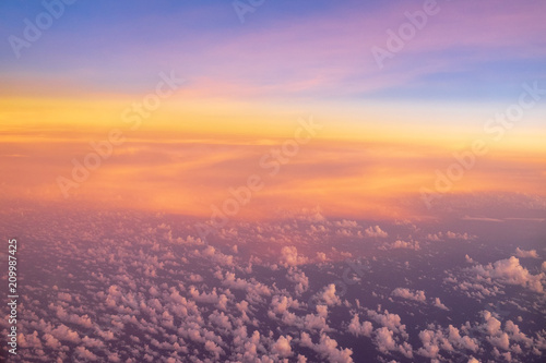 Colorful sky during sunset  view from airplane