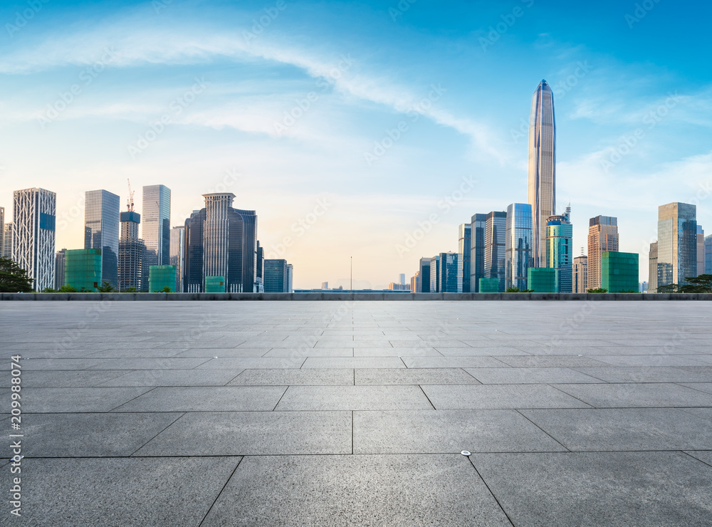 empty square floor and modern city skyline in Shenzhen,China