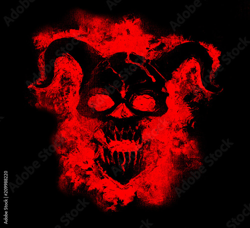 Stampa su tela Black demon face in red silhouette