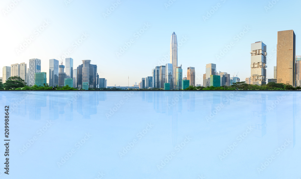 empty square floor and modern city skyline panorama in Shenzhen,China empty square floor and modern city skyline panorama in Shenzhen,China