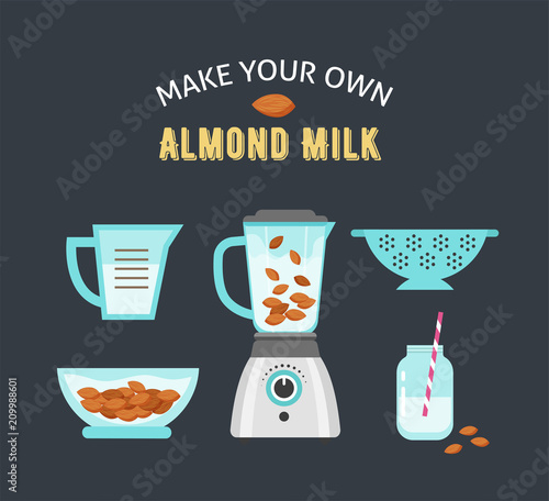Make your own almond milk, illustration, poster design