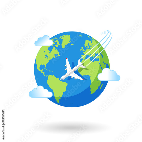 Vector plane flying over the earth