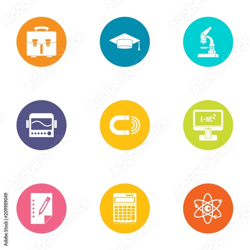 Scientific examination icons set. Flat set of 9 scientific examination vector icons for web isolated on white background