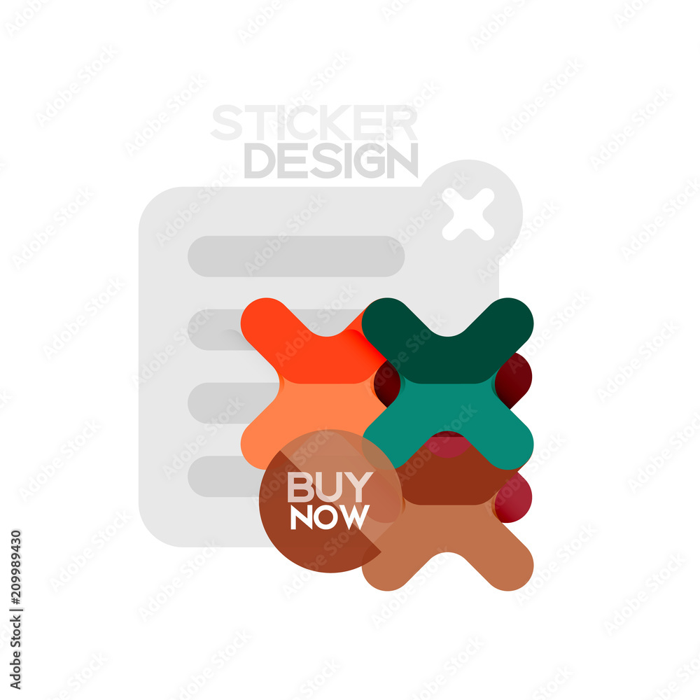 Flat design cross shape geometric sticker icon, paper style design with buy now sample text, for business or web presentation, app or interface buttons Flat design cross shape geometric sticker icon, paper style design with buy now sample text, for business or web presentation, app or interface buttons