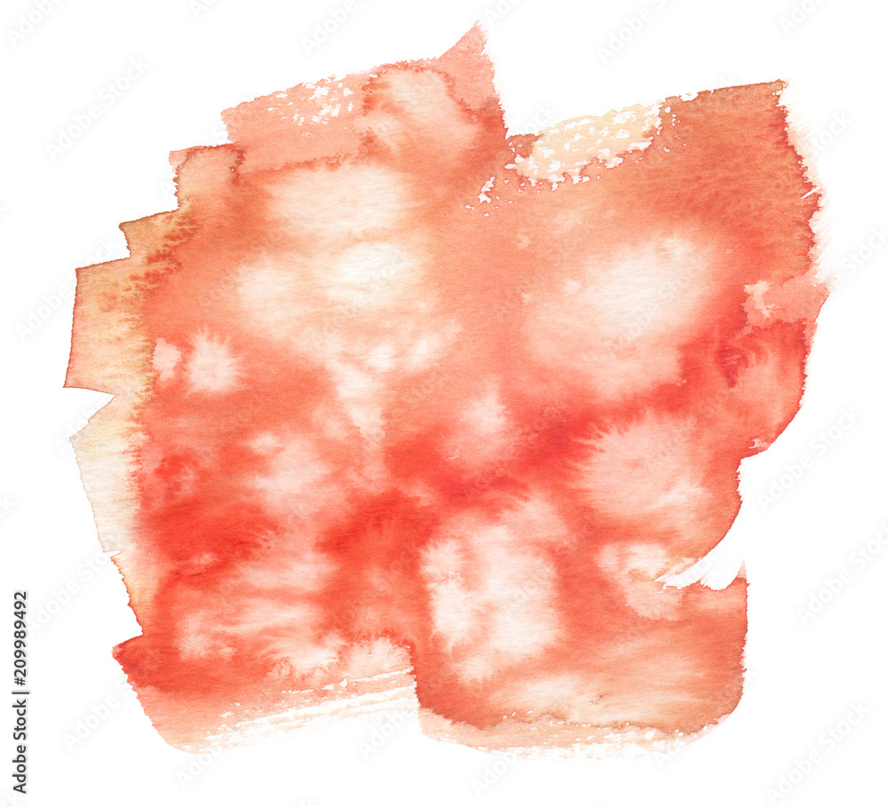Vibrant bright orange backdrop painted in watercolor on clean white background