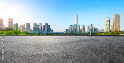 Leinwand Poster Asphalt square road and modern city skyline panorama in Shenzhen,China