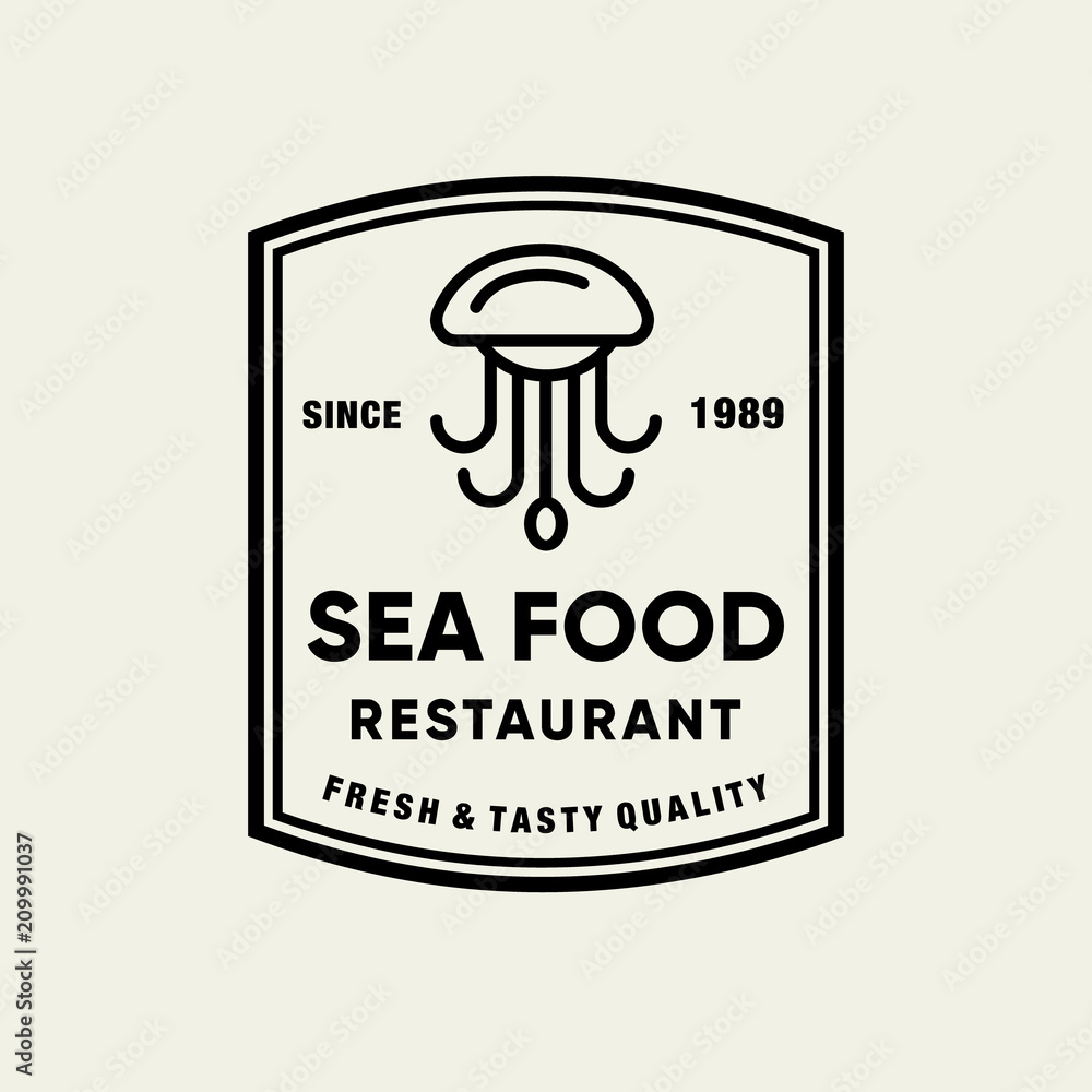 Seafood octopus for restaurant line logo design. Vector icon illustration modern simple line logo
Seafood octopus for restaurant line logo design. Vector icon illustration modern simple line logo