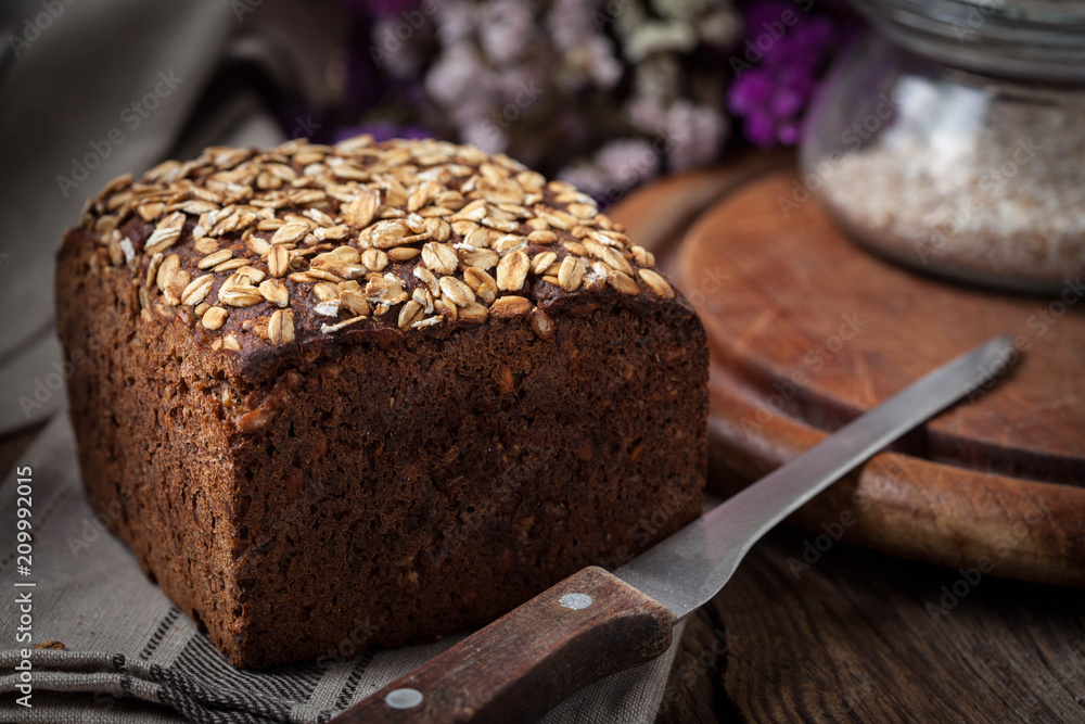 Fototapeta premium Whole Grain rye bread with seeds.