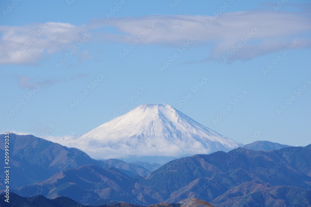 高尾山頂から見た冬の富士山