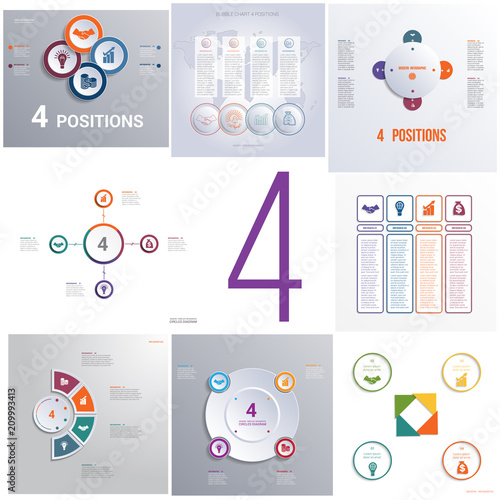  Set 8 universal templates elements Infographics conceptual cyclic processes for four positions