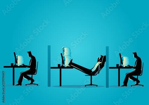 Businessman relaxing while his friends working