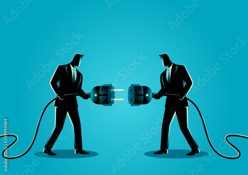 Businessmen holding a plug and outlet