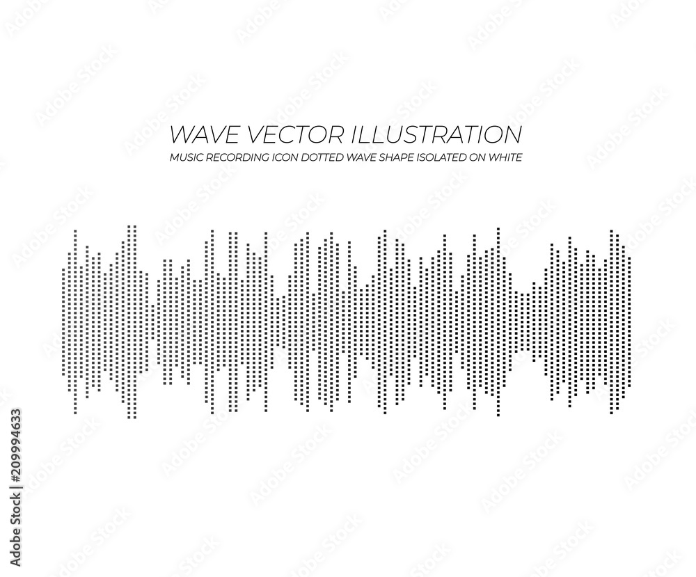 Vector Music Wave, Dotted Icon, Black and White Illustration.