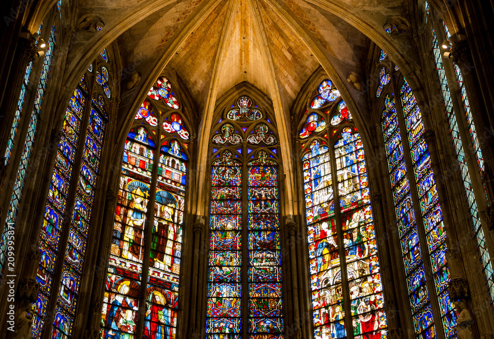 Stained Glass in La basilique Saint-Nazaire of the city Carcassonne in France